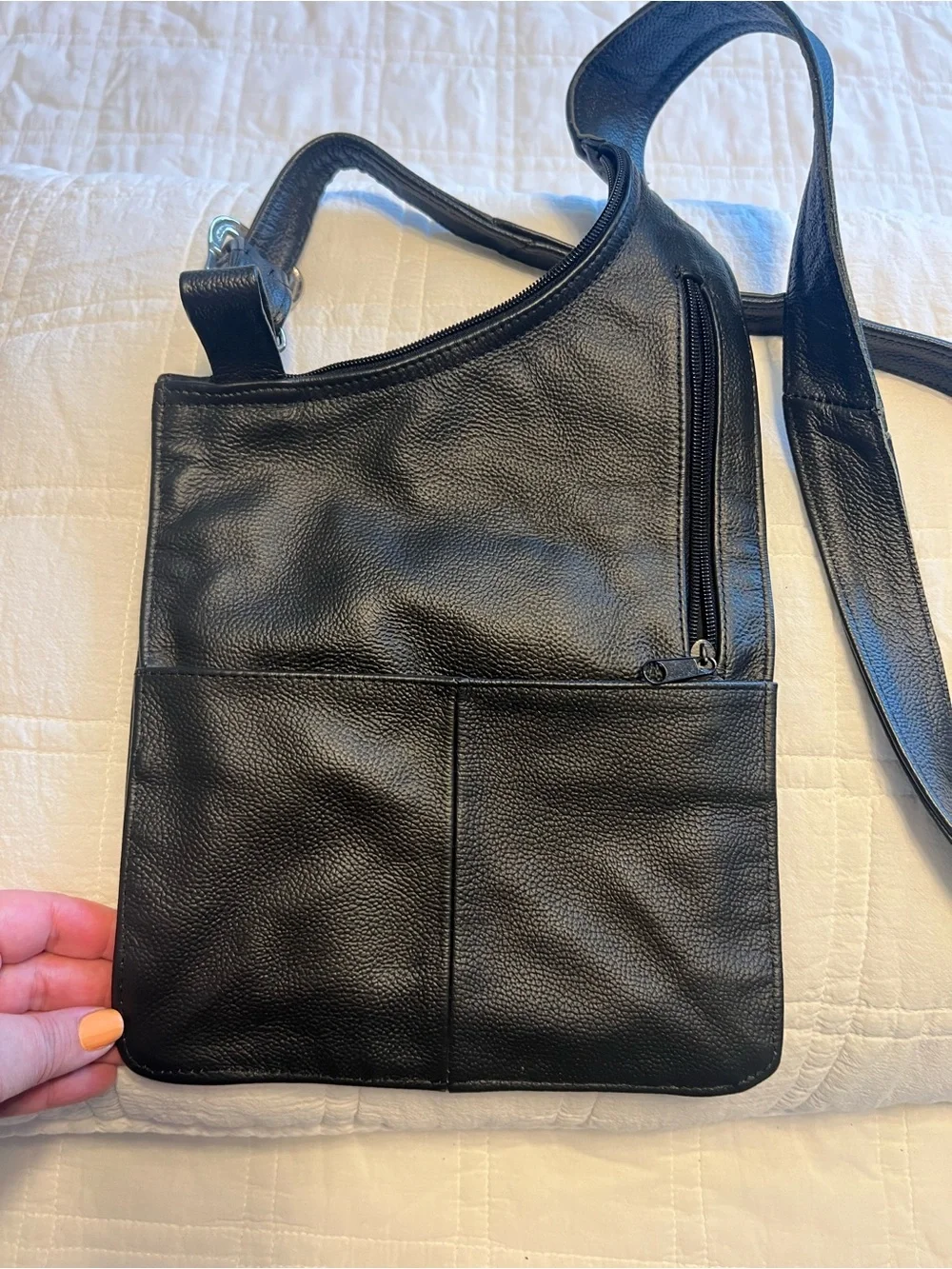 Black Vegan Leather Crossbody Cargo Messenger Bag - Unbranded